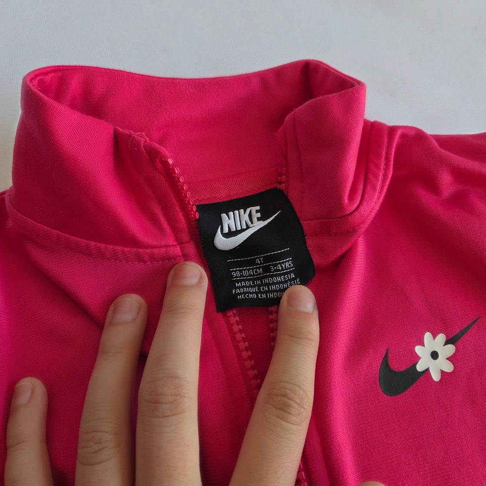 Nike Girls Pink Daisy Swoosh Ruffle Hem Track‎ Jacket Full Zip Size 4T - Picture 4 of 7